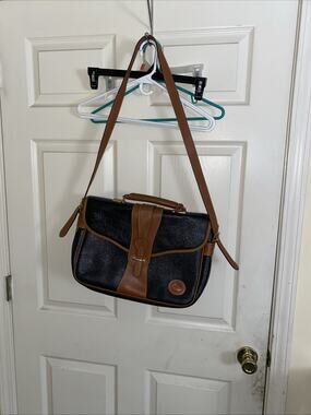 Vintage Dooney & Bourke All Weather Leather Black Tan Handbag Laptop Briefcase